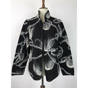 Kaktus Single Breast Open Front Embroidered Print Jacket
